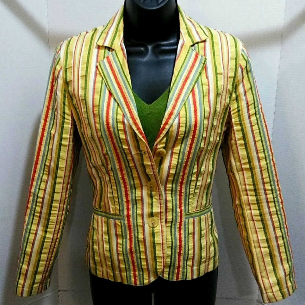 Cabi 8 yellow jacket searsucker longsleeve striped